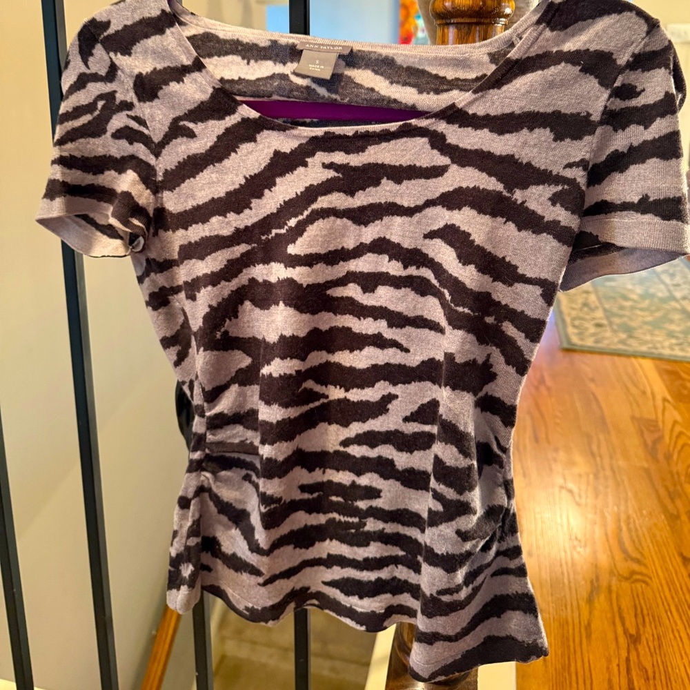 Ann Taylor gray and black striped top Size S